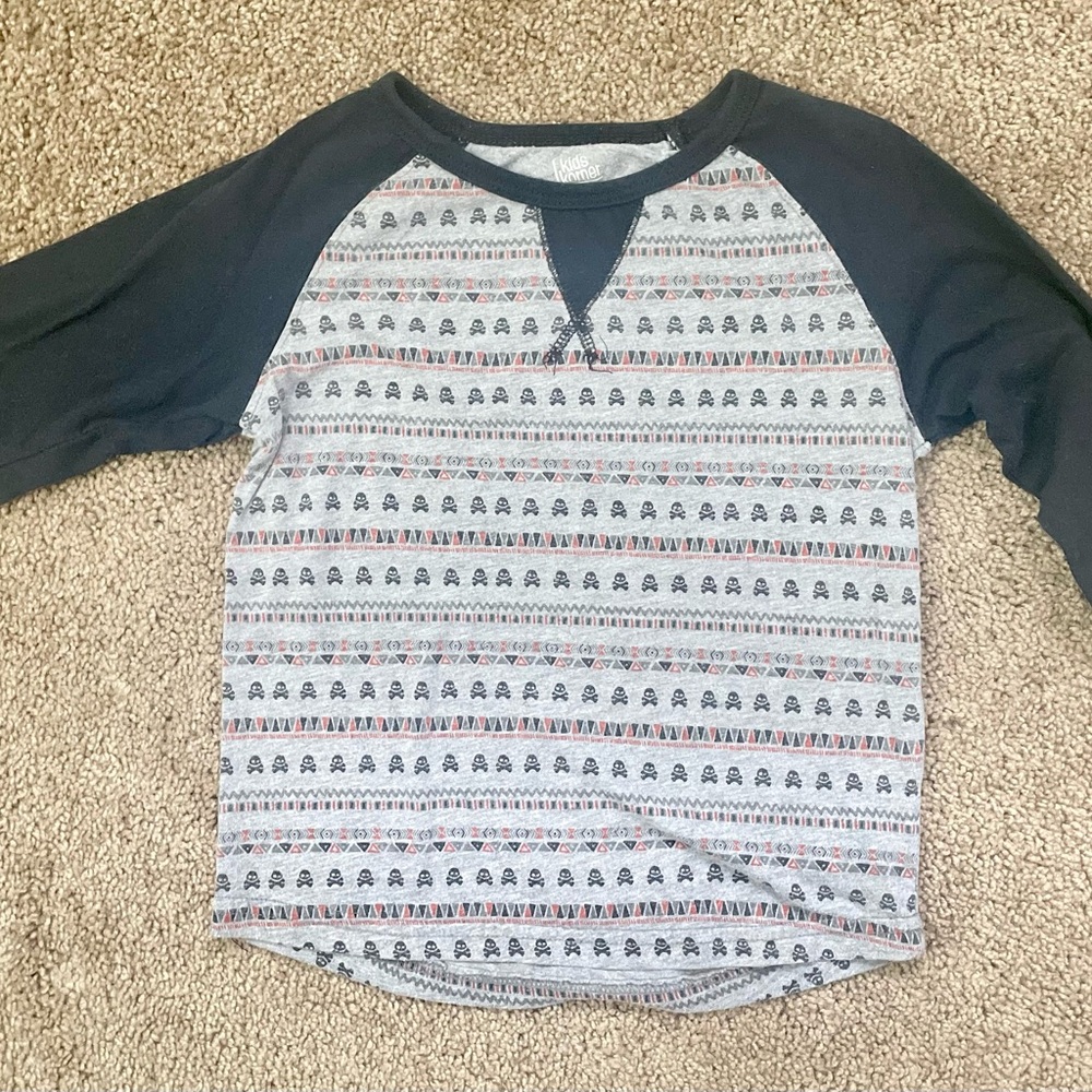 Kids Raglan Sleeve Patterned Shirt - Black and Gray